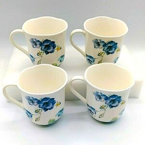 🪺HP! 4 Butterfly Meadow Mugs by Lenox. Blue Violet-like Flower